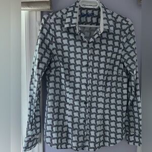Robert Graham Mens Black and White Geometric Print Button Down Shirt